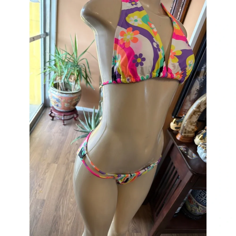 Women’s Floral Halter Bikini Top and Bottom - Multicolor